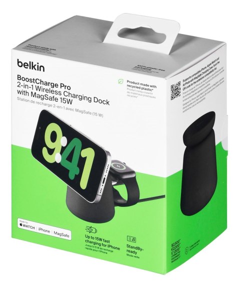 Ładowarka bezprzewodowa Belkin BoostCharge Pro 2-in-1 Wireless Charging Dock with MagSafe iPhone/Apple Watch 15W Black