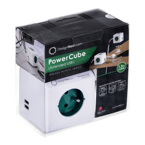 Przedłużacz allocacoc PowerCube Extended USB 2402GN/FREUPC (1,5m; kolor zielony)