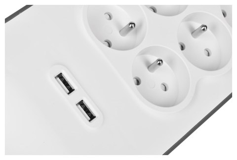 Listwa zasilająca Belkin Power Surge 6-PORT + 2xUSB-A 2.4A 650J 2m Grey/White