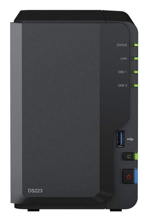 NAS Synology DS223; Tower; 2x (3.5" SATA HDD)/2.5" HDD SSD); Realtek RTD1619B;,2GB DDR4, 1x 1GbE RJ-45