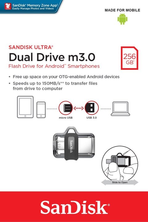 Pendrive SanDisk SDDD3-256G-G46 (256GB; microUSB, USB 3.0; kolor szary)