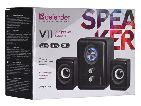 DEFENDER GŁOŚNIKI KOMPUTEROWE V11 2.1 11W USB KONTROLA BASÓW I NISKICH TONÓW 65111