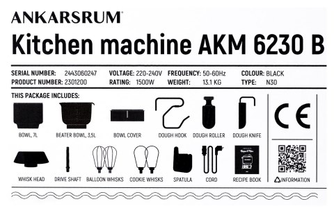 Robot kuchenny Ankarsrum AKM 6230 B Black/Silver