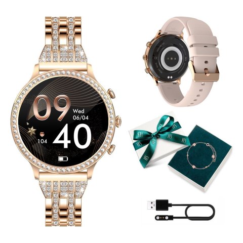 Smartwatch damski Manta Diamond Lusso złoty + bransoletka YES