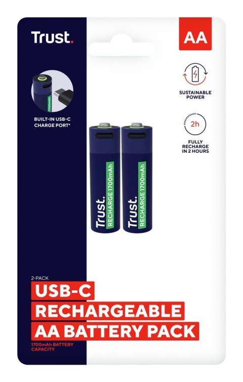 Baterie AA Trust USB-C RECHARGEABLE BATTERIES 2P