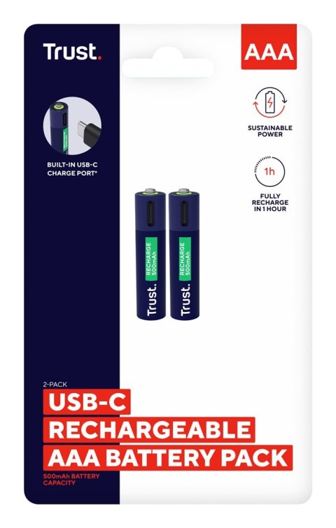 Baterie AAA Trust USB-C RECHARGEABLE BATTERIES 2P