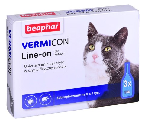 BEAPHAR VERMIcon Line-on Cat - krople przeciw pasożytom dla kota - 3x 1ml