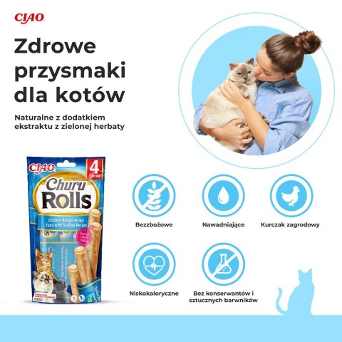 INABA Churu Rolls Tuńczyk z przegrzebkami - przysmak dla kota - 4x10 g