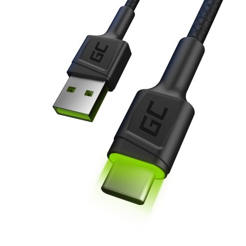 GREEN CELL KABEL KABGC13 GC RAY USB - USB-C 200CM, ZIELONY LED, SZYBKIE ŁADOWANIE ULTRA CHARGE, QC 3.0