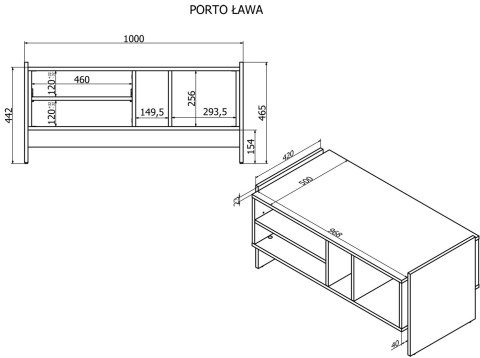 Ława/stolik PORTO 100x50x46 dąb/czarny