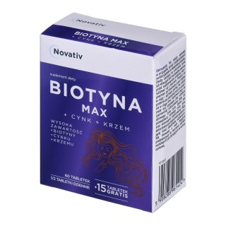 Novativ Biotyna MAX+Cynk+Krzem 60 tabletek + 15 tabletek gratis