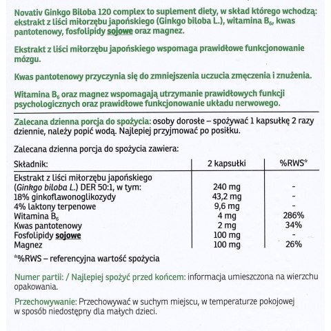 Novativ Ginkgo Biloba 120 Complex 60 kapsułek