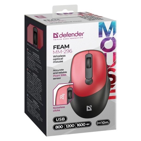 DEFENDER MYSZ FEAM MM-296 RF SILENT CZERWONA