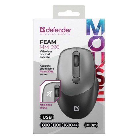 DEFENDER MYSZ FEAM MM-296 RF SILENT SZARA