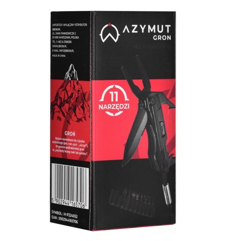 Multitool AZYMUT Gron - 11 narzędzi + 9 bitów + kabura (H-P224052)