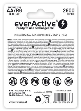 Zestaw akumulatorków everActive Professional line EVHRL6-2600 (2600mAh ; Ni-MH)