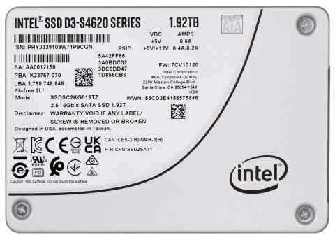 Dysk SSD Solidigm (Intel) S4620 1.92TB SATA 2.5" SSDSC2KG019TZ01 (DWPD up to 4)