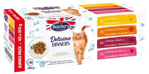 BUTCHER'S Delicious Dinners Jumbo Pack - mokra karma dla kota - 40x100 g