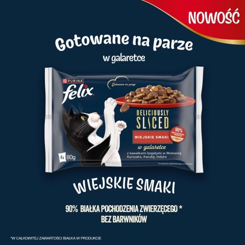 FELIX Deliciously Sliced Wiejskie Smaki - mokra karma dla kota - 4x 80 g